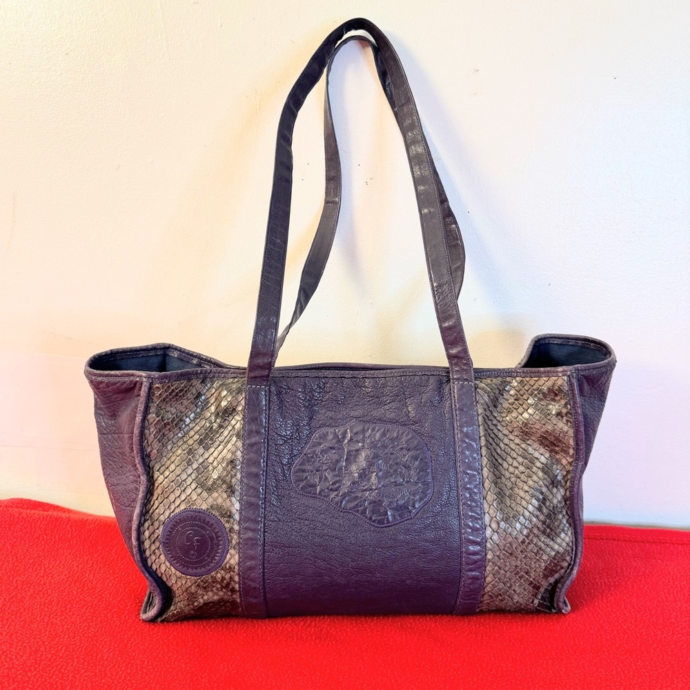 Carlos Falchi Vintage 90s Purple Leather/ Snakeskin Shoulder Bag USA Made